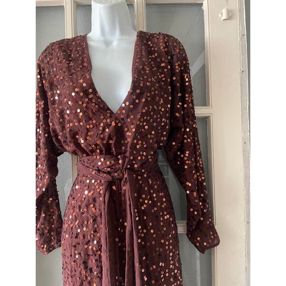 ASOS DESIGN midi dress with batwing sleeve and wrap waist in scatter sequin - Picture 7 of 8